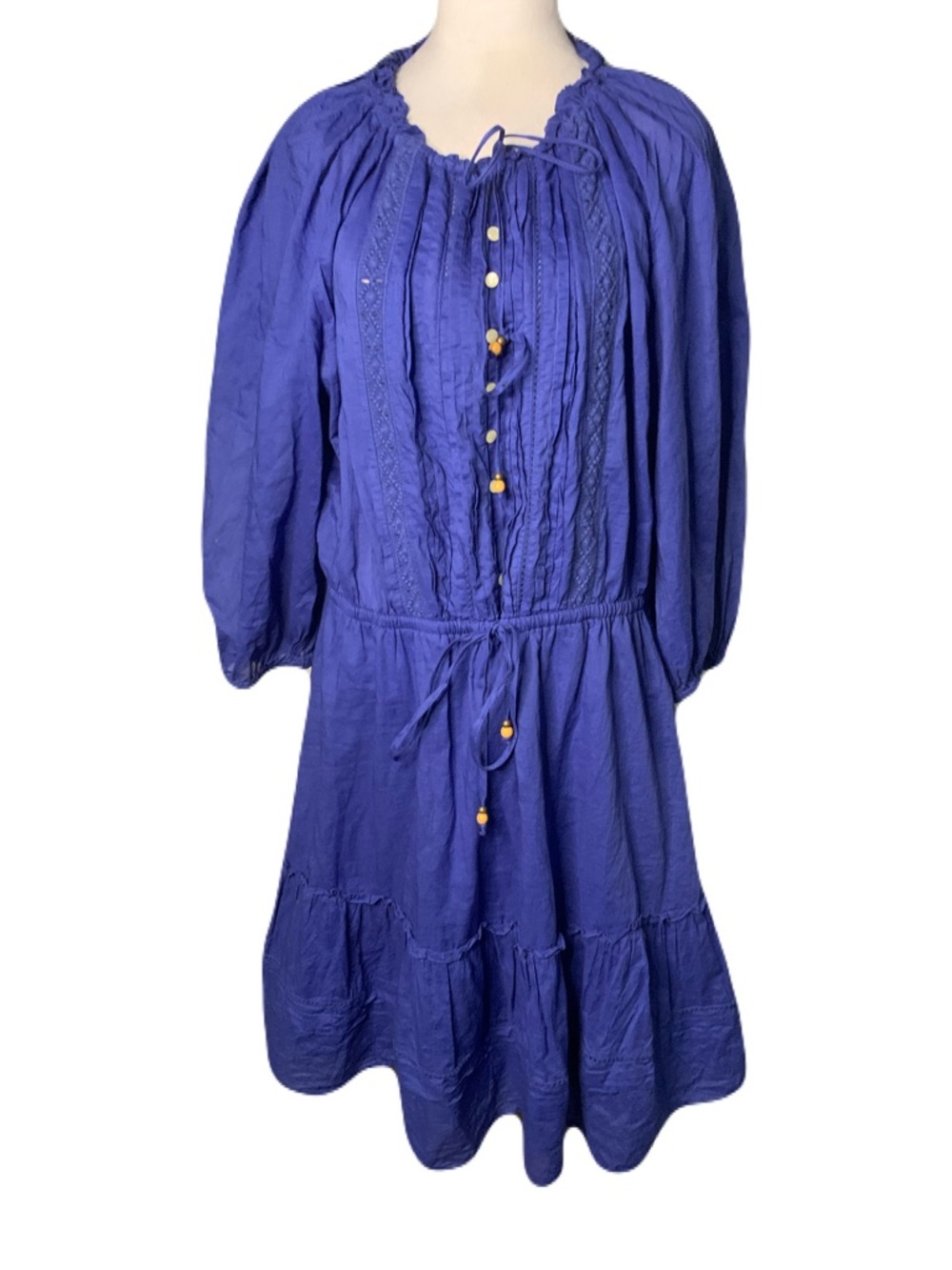 Lauren Ralph Lauren Women's 16 Blue Boho Peasant Dress Tie Waist Long Sleeve